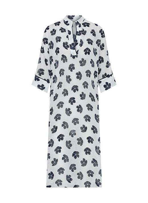 Hakim Yaka Kısa Cotton Navy Blue Kaftan 2