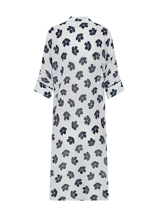 Hakim Yaka Kısa Cotton Navy Blue Kaftan 3