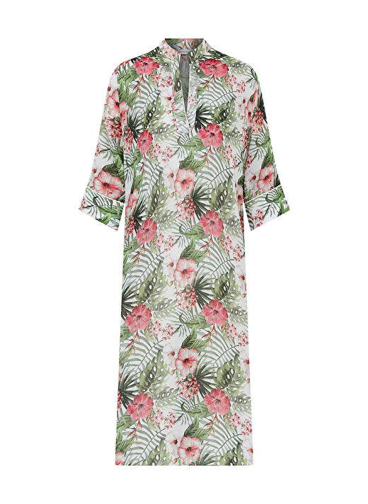 Hakim Yaka Kısa Cotton Rose Kaftan 2