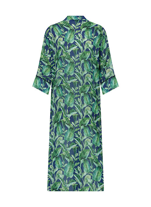 Hakim Yaka Kısa Cotton Green Leaf Kaftan 3