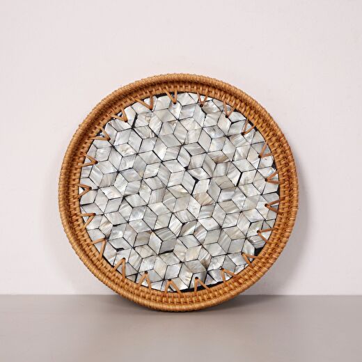 Abstract 25x3 cm Sedefli Rattan Tepsi & Duvar Dekoru 1