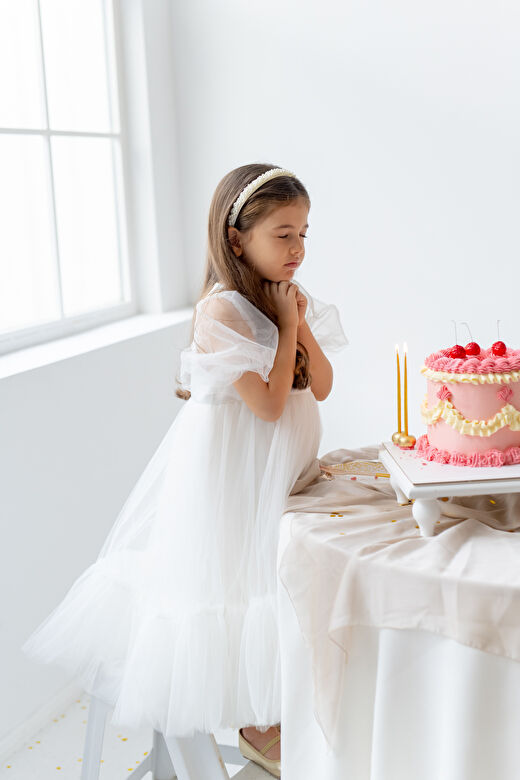 Beyaz Flower Girl Maxi Elbise 1