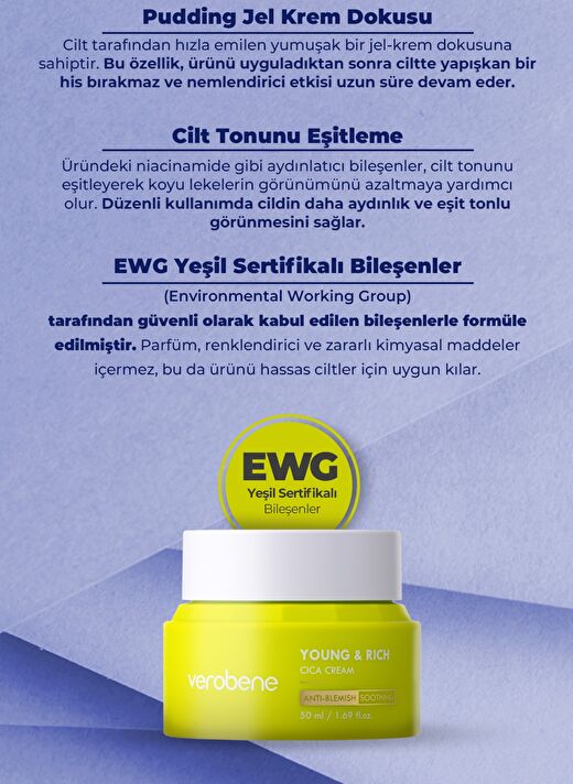 Young & Rich Cica İçerikli Akne Karşıtı ve Yatıştırıcı Bakım Kremi 50ml 3