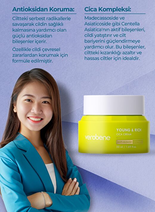 Young & Rich Cica İçerikli Akne Karşıtı ve Yatıştırıcı Bakım Kremi 50ml 4