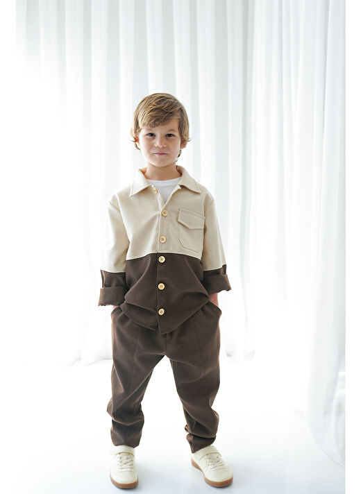 Kahve Krem Retro Ceket - Carrot Pantolon Takım 3