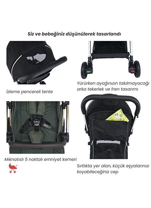Merkür Bebe Ruby Tek Tuşla Otomatik Katlanan Kabin Boy Bebek Arabası Siyah 3