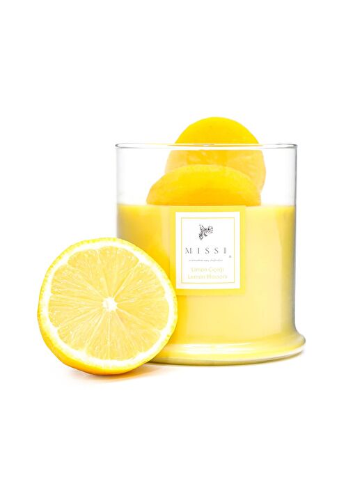 Büyük Üfleme Cam Ahşap Fitilli Limon Çiçeği Vegan Mum (380 gr) 2