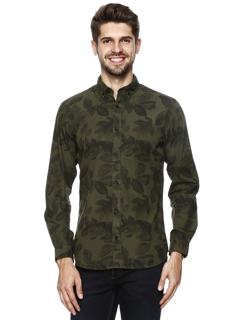 Jack & Jones 12129077 Jorleaf Ls Erkek Haki Gömlek