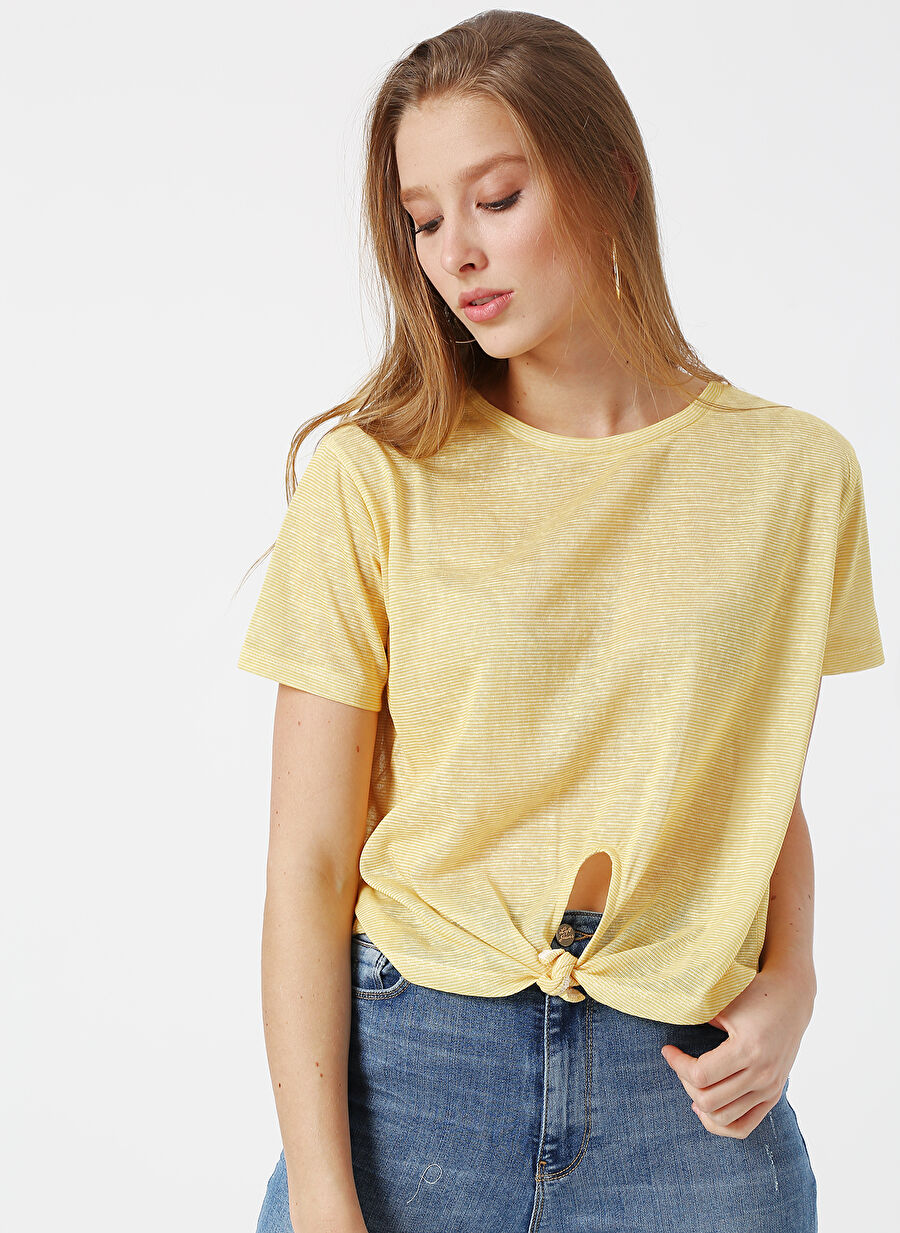 Koton Beli Bağlamalı Sarı Kadın T-Shirt