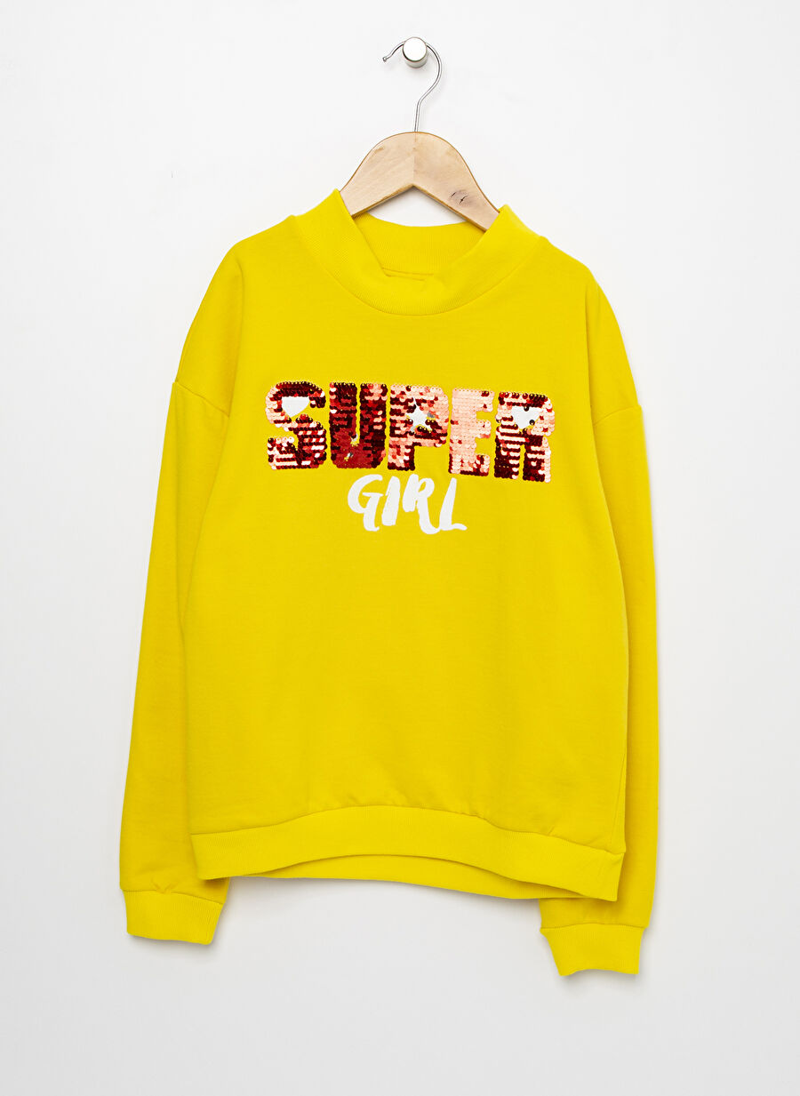 Limon Baskılı Bisiklet Yaka Sarı Kız Çocuk Sweatshirt