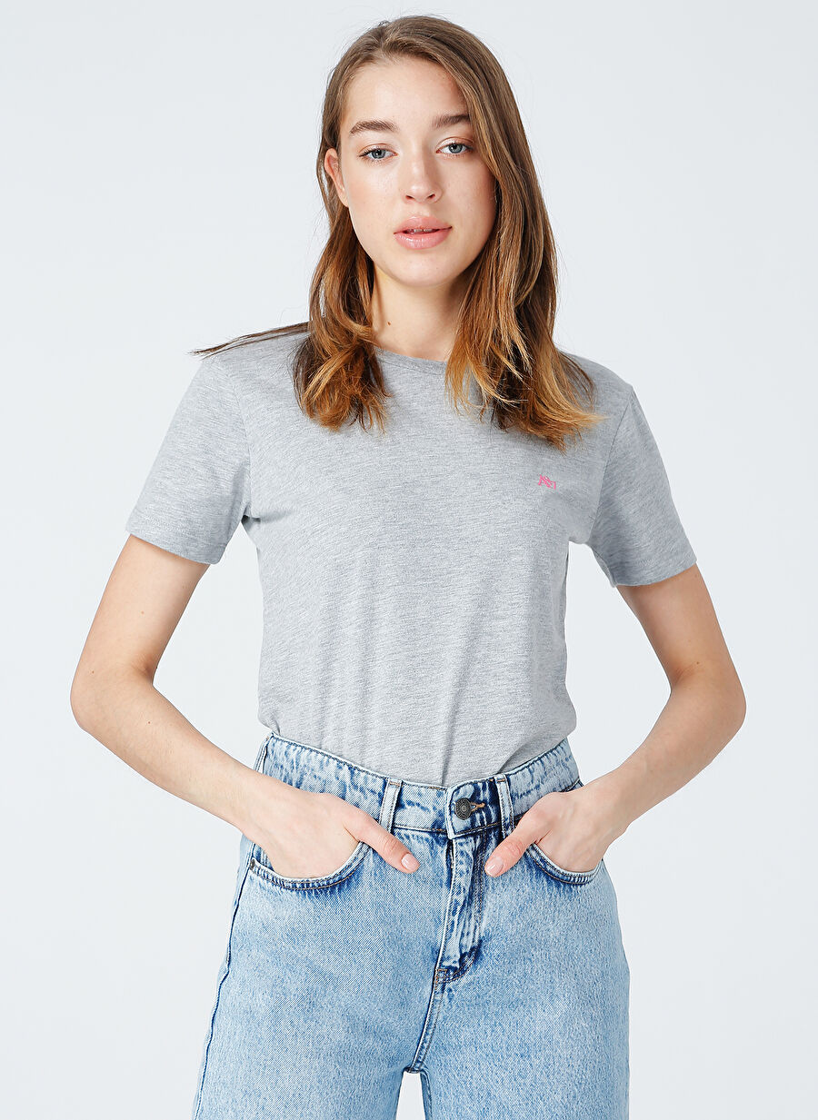 Aeropostale Ashley Bisiklet Yaka Kısa Kollu  Basic Düz Gri Melanj Kadın T-Shirt