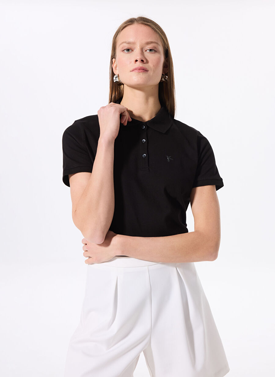 Fabrika Siyah Kadın Basic Polo T-Shirt DEEP