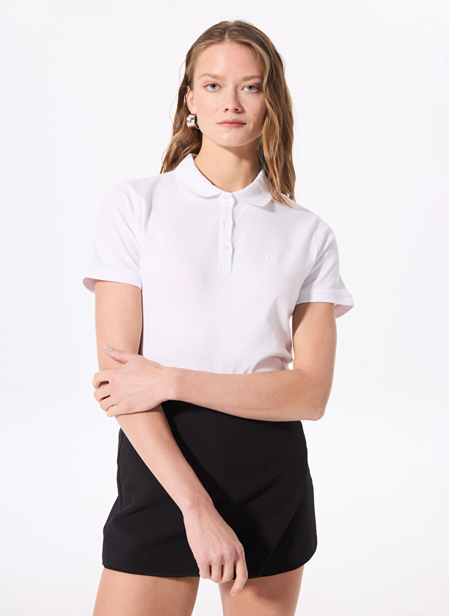 Fabrika Beyaz Kadın Polo Yaka Basic T-Shirt DEEP