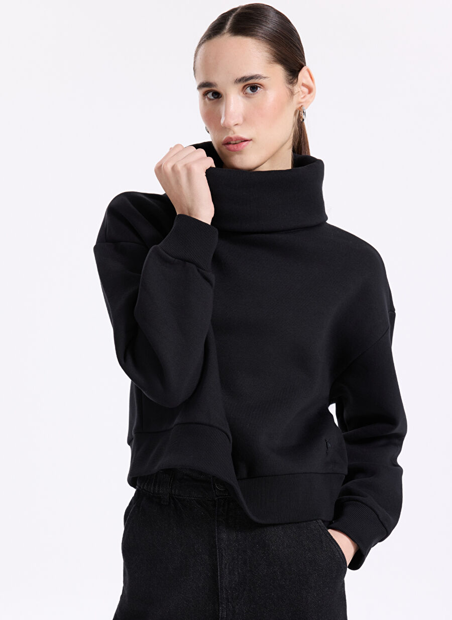 Fabrika Siyah Kadın Dik Yaka Düz Sweatshirt VEJA