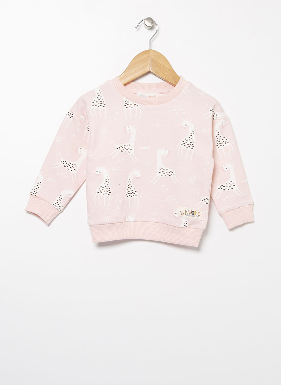 Mammaramma 21WG-25  Pembe Bisiklet Yaka Bebek Desenli Sweatshirt