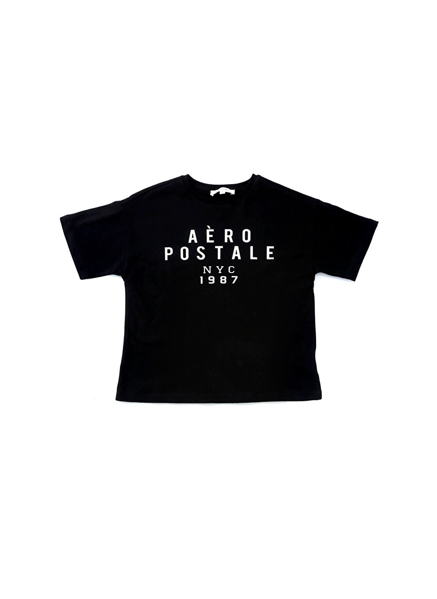 Aeropostale 21Wag13 Bisiklet Yaka Kısa Kollu  Standart Kalıp Baskılı Siyah Kız Çocuk T-Shirt