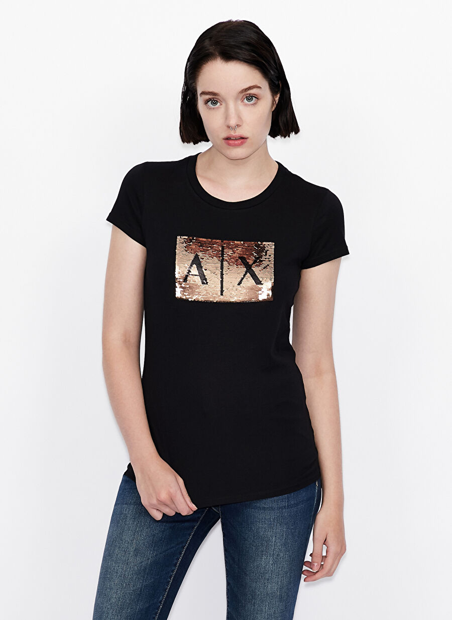 Armani Exchange Siyah - Altın Kadın T-Shirt 8NYTDL