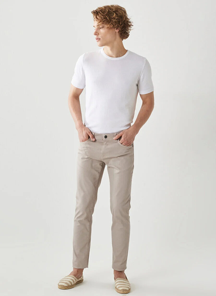 Dar Paça Slim Fit Taş Erkek Pantolon 4A1400000101