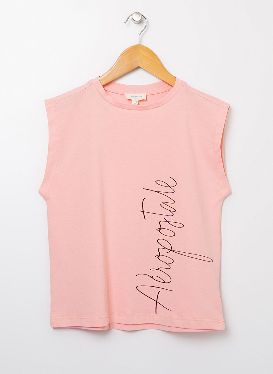 Aeropostale 22SAG-17 Bisiklet Yaka Standart Kalıp Baskılı Pembe Kız Çocuk T-Shirt