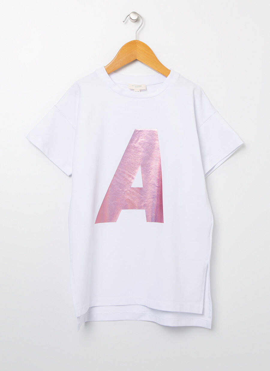 Aeropostale 22SAG-05 Bisiklet Yaka Oversize Baskılı Beyaz Kız Çocuk T-Shirt