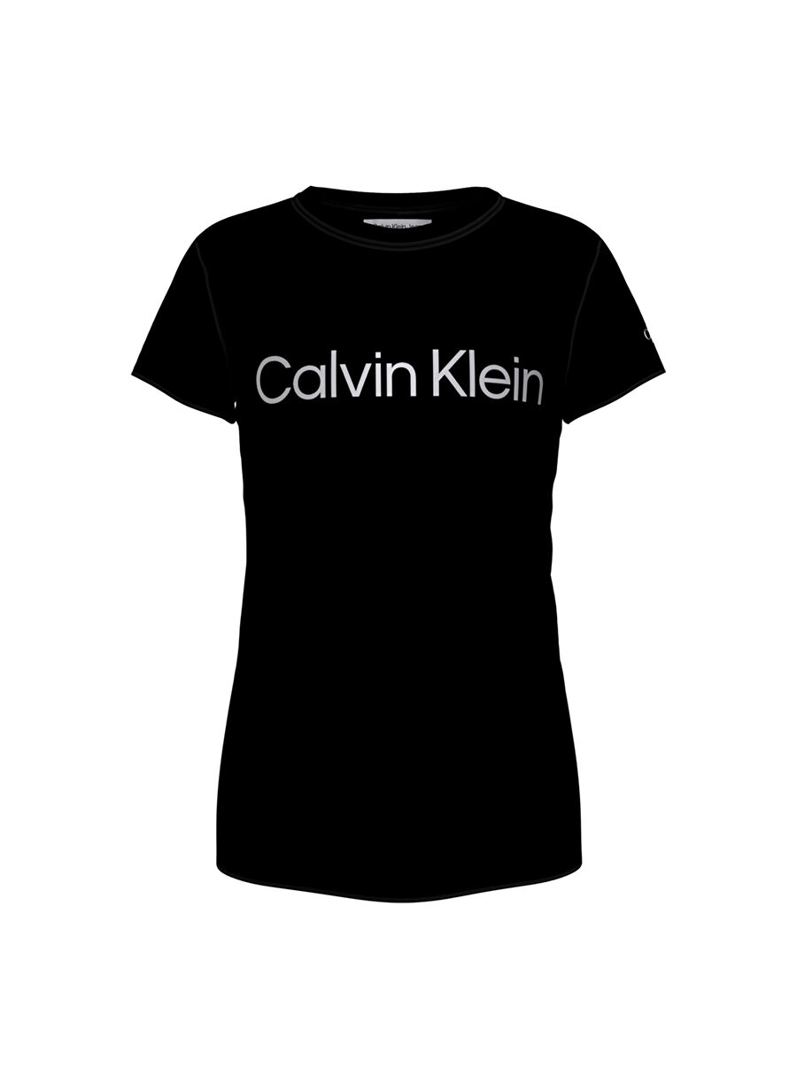 Calvin Klein Ig0Ig01350-Inst Silver Logo Slim T- Bisiklet Yaka  Normal Kalıp Düz Siyah Kız Çocuk T-Shirt