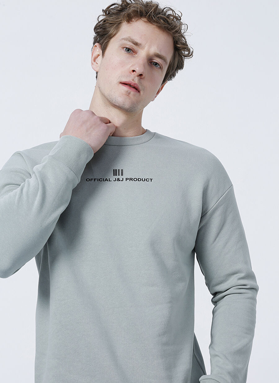 Jack & Jones Açık Gri Erkek O Relaxed Fit Baskılı Sweatshirt 12204866_JCORAY SWEAT CREW NECK