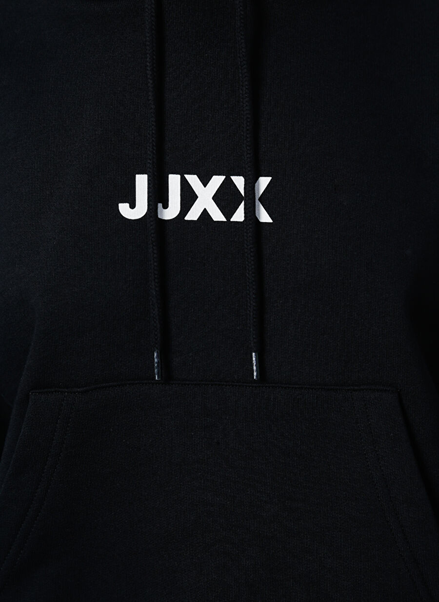 Jjxx Kapüşonlu Oversize Düz Siyah Kadın Sweatshirt - Jxcarla Ls