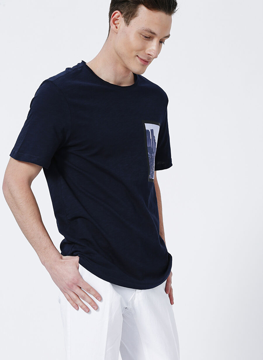 Network 1083152 Bisiklet Yaka  Slim Fit Baskılı Lacivert Erkek T-Shirt