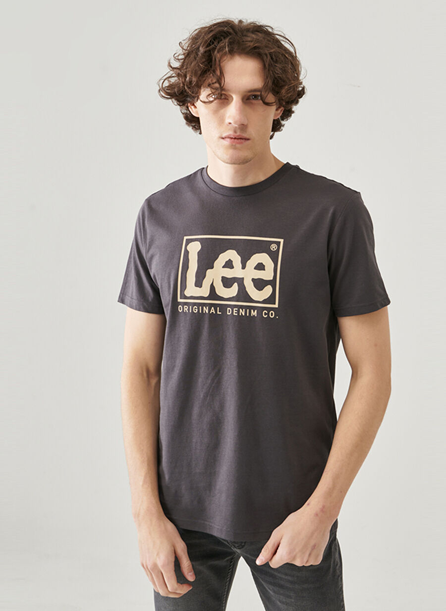 Lee O Yaka Antrasit Erkek T-Shirt Lweight SS XM Wobbly Logo CNeck Tee