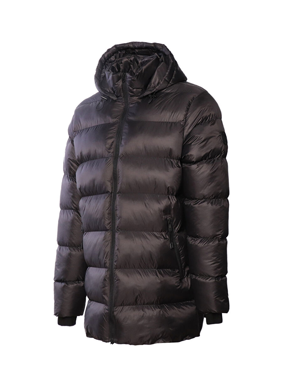 Hummel 940173-2001 HMLESTON ZIP COAT M Siyah Kapüşon Yaka Regular Fit Baskılı Erkek Mont