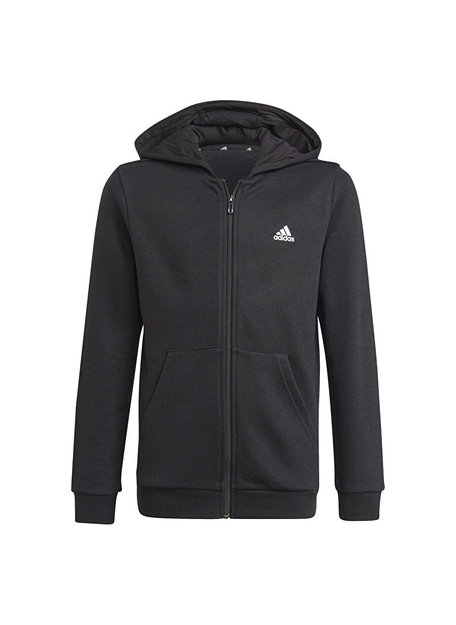 adidas Siyah - Beyaz Erkek Çocuk Kapüşonlu Uzun Kollu Düz Eşofman Üstü GN4020 B BL HD TT