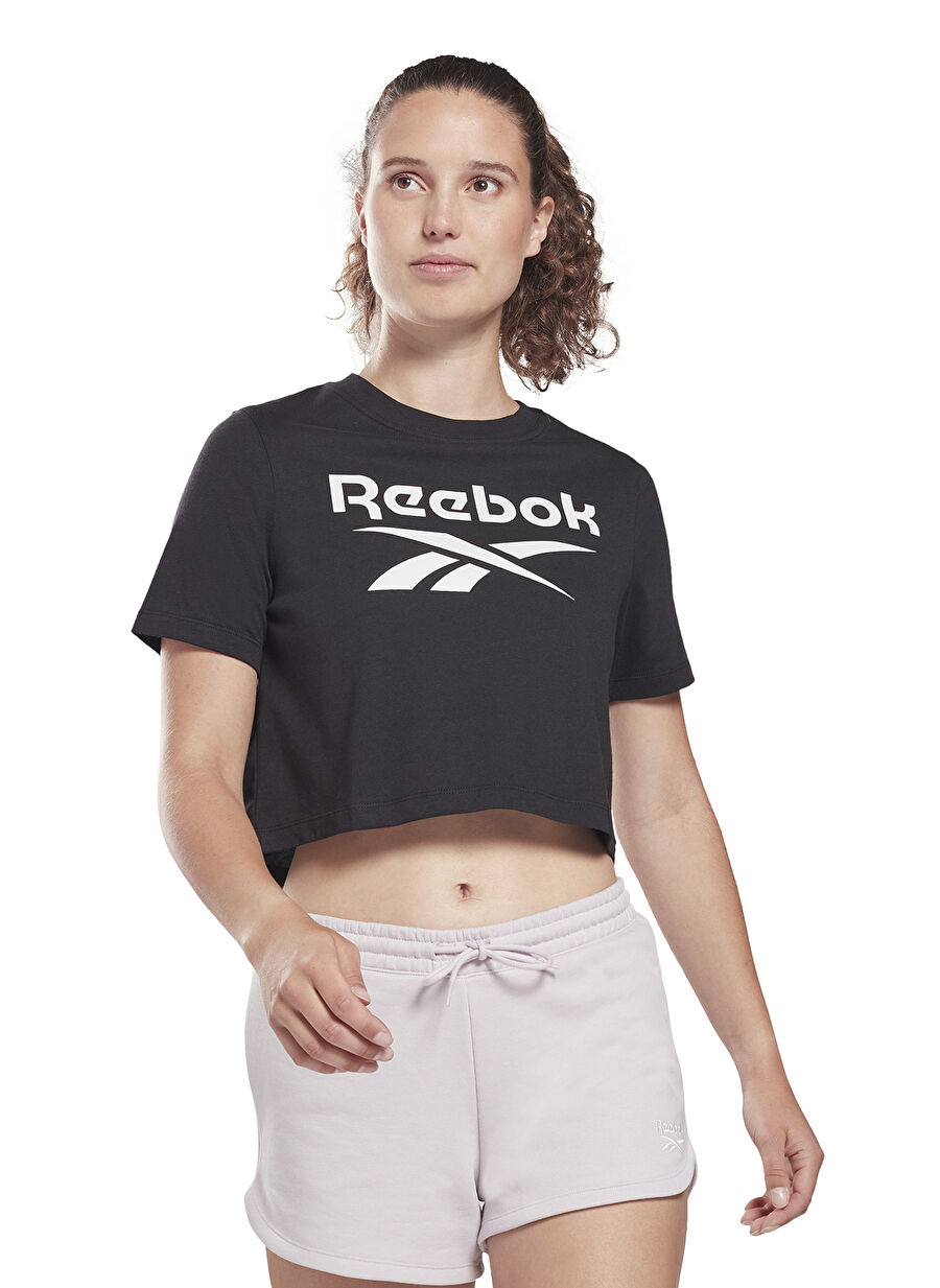 Reebok Bisiklet Yaka Düz Siyah Kadın T-Shirt HB2276 RI BL Crop Tee