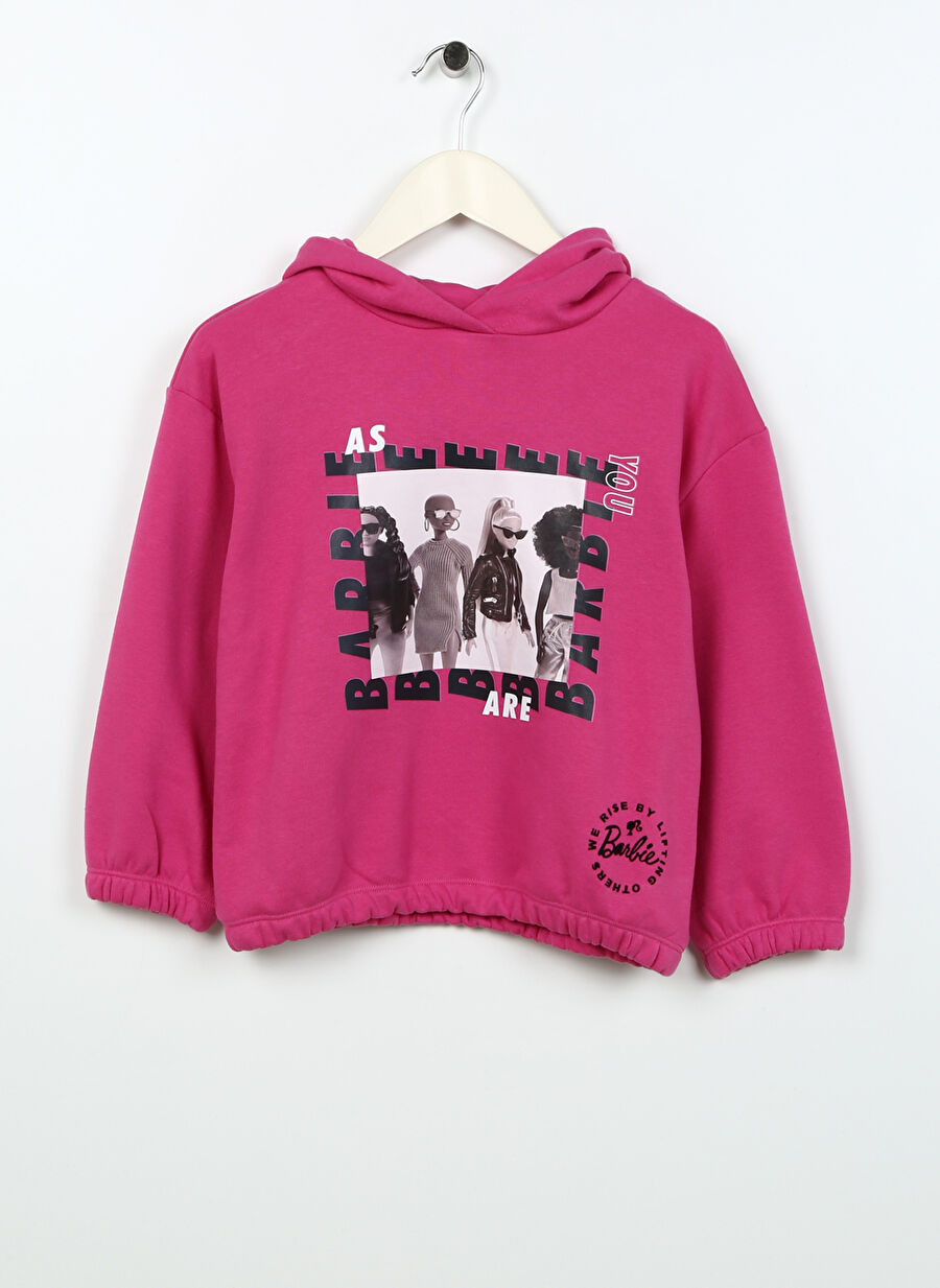 Barbie Pembe Kız Çocuk Kapüşonlu Uzun Kollu Baskılı Sweatshirt 22BW-03