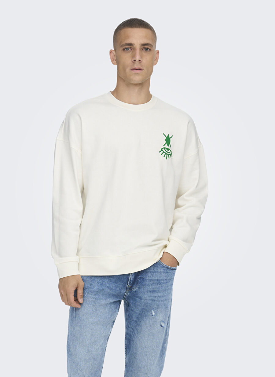 Only & Sons Bisiklet Yaka Açık Gri Erkek Sweatshırt 22023126_ONSTOBY RLX SYMBOL PRINT C