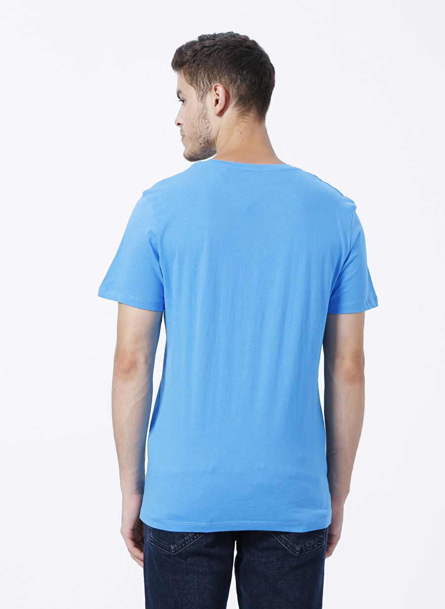 Jack & Jones Bisiklet Yaka Baskılı Mavi Erkek T-Shirt 12211191_JJFOAM TEE SS CREW NECK