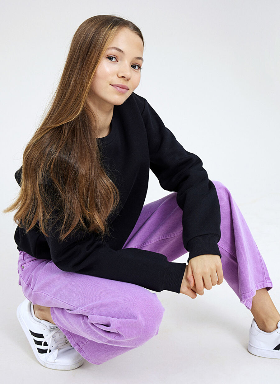 Lmtd Siyah Kız Çocuk Baskılı Sweatshirt NLFNATEFUL LS SHORT SWEAT