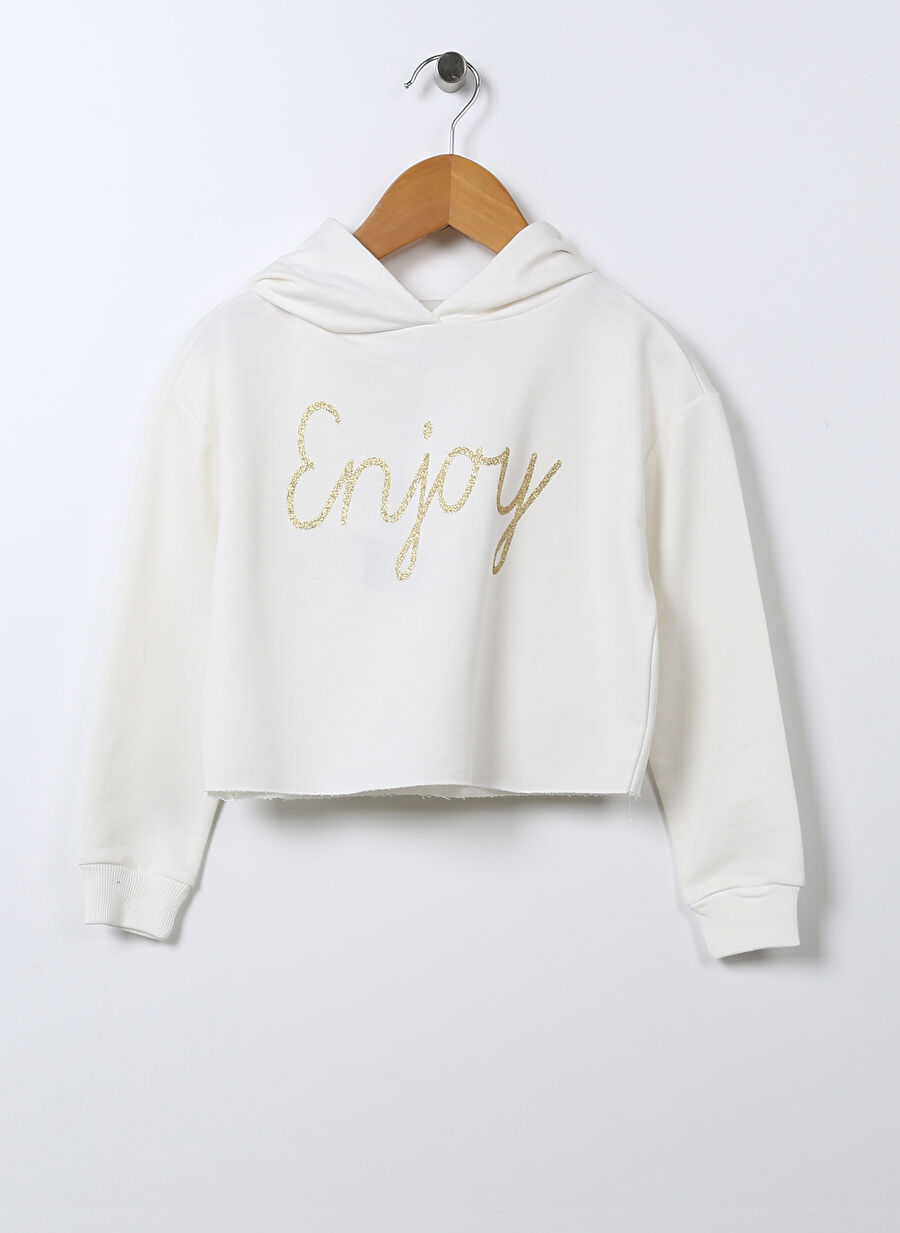 Limon Kapüşonlu Standart Kalıp Baskılı Ekru Kız Çocuk Sweatshirt JOYFUL GIRL