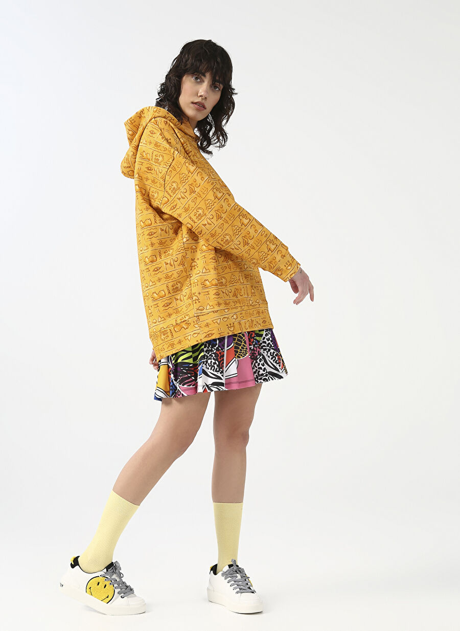 Fluffy Kapüşonlu Oversize Turuncu Kadın Sweatshirt