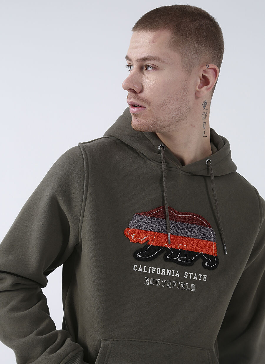 Routefield Koyu Yeşil Kapüşonlu Erkek Baskılı Sweatshirt RFHENRY2223_HENRY