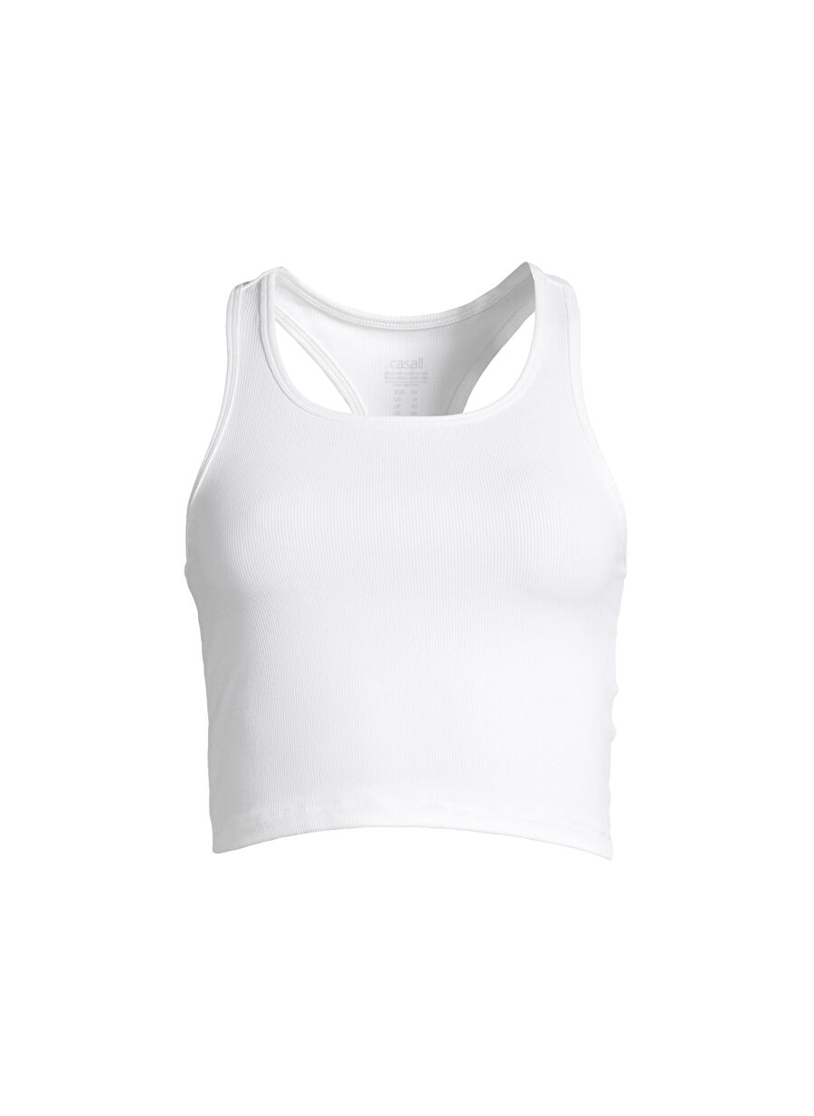 Casall 20424-001 Crop Rib Racerback Kadın Beyaz O Yaka Slim Fit Atlet