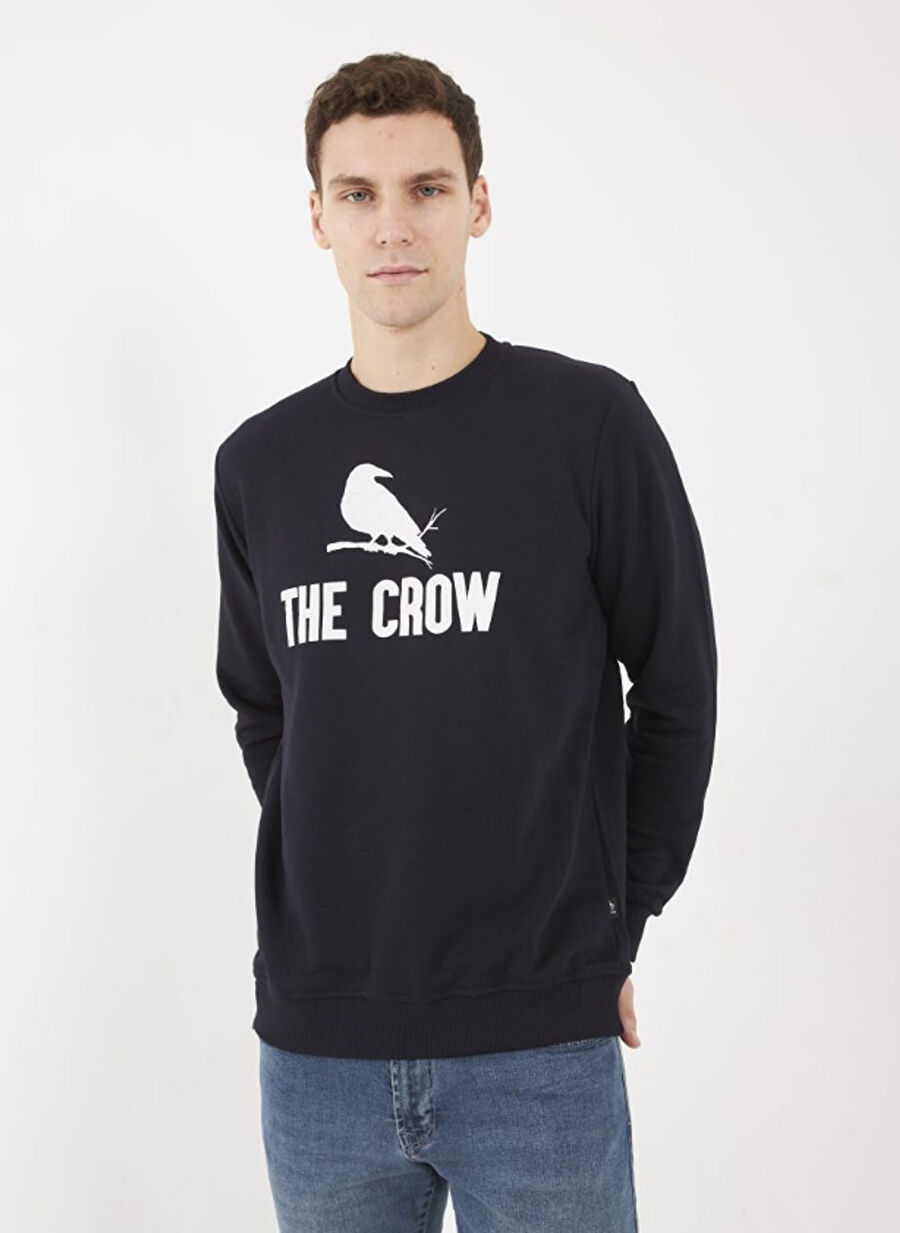 The Crow Bisiklet Yaka Lacivert Erkek Sweatshırt TC1905BASKILI TSHIRT