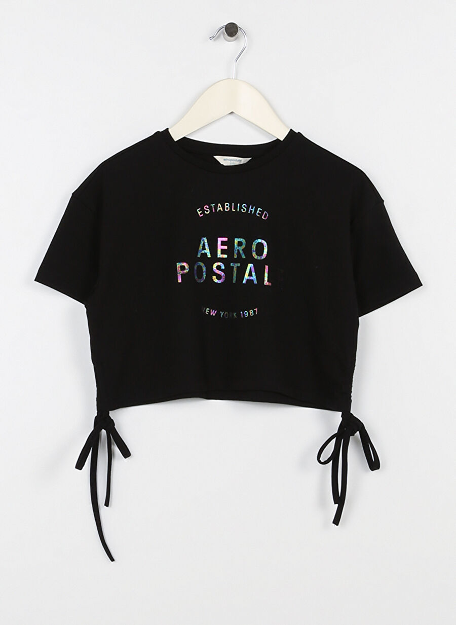 Aeropostale Siyah Kız Çocuk Bisiklet Yaka Kısa Kollu Baskılı T-Shirt 23SAG-79