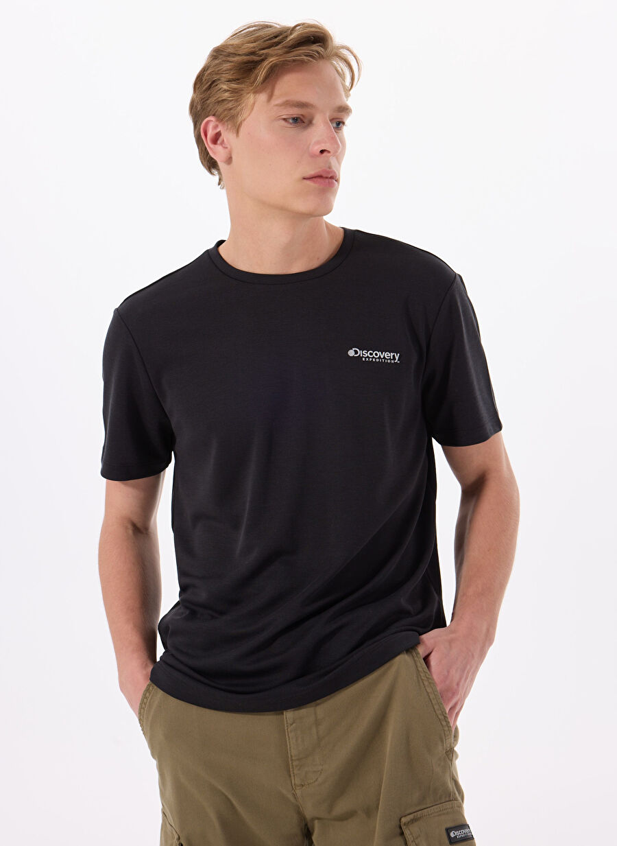 【DISCOVERY EXPEDITION】 Washing Outdoor T-Shirt‐BLACK Discovery Expedition Siyah Erkek Bisiklet Yaka Relaxed