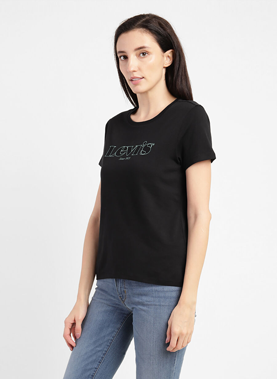 Levis Bisiklet Yaka Baskılı Siyah Kadın T-Shirt 23771-0365 SMU-WT SCOOP NECK PRFCT