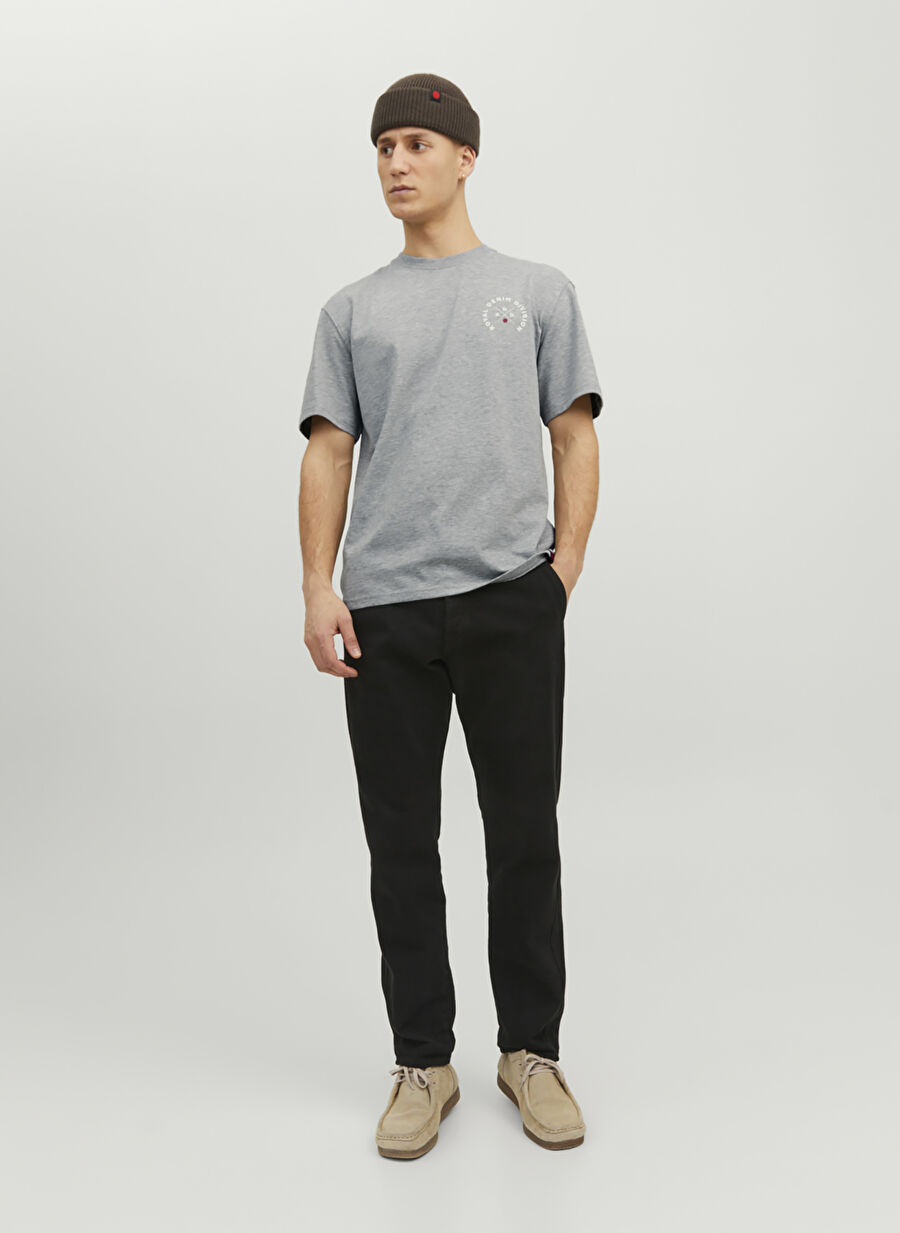 Jack & Jones Bisiklet Yaka Düz Açık Gri Erkek T-Shirt 12218237_RDDEDDY TEE S/S CREW NECK