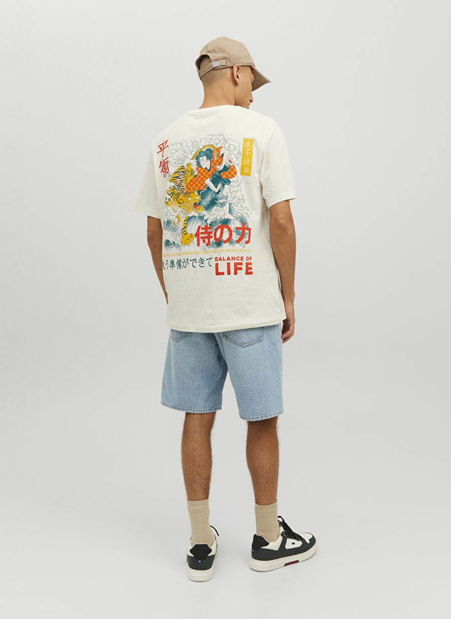 Jack & Jones Bisiklet Yaka Baskılı Krem Erkek T-Shirt 12240932_JORSMURAI TEE SS CREW NECK