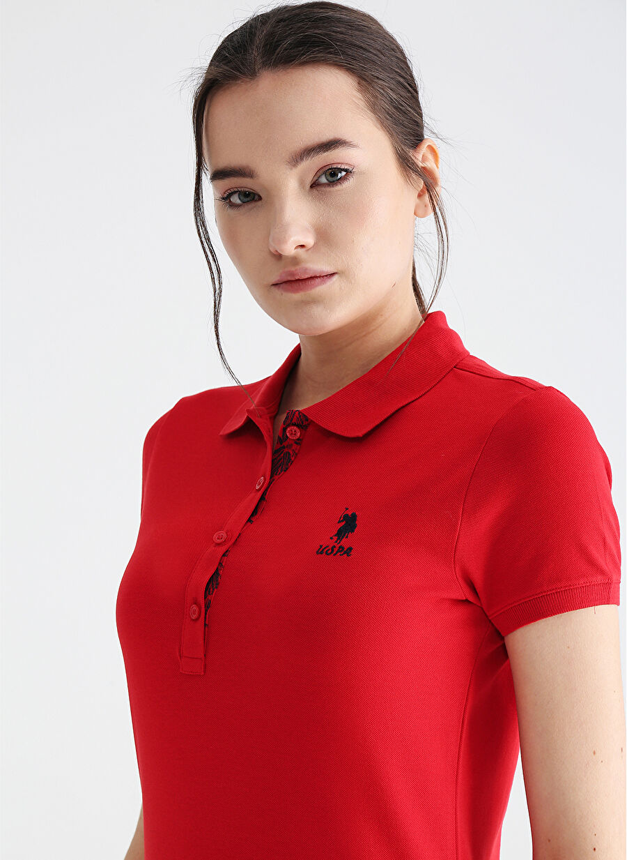 U.S. Polo Assn. Polo Yaka Düz Koyu Kırmızı Kadın T-Shirt TP0123