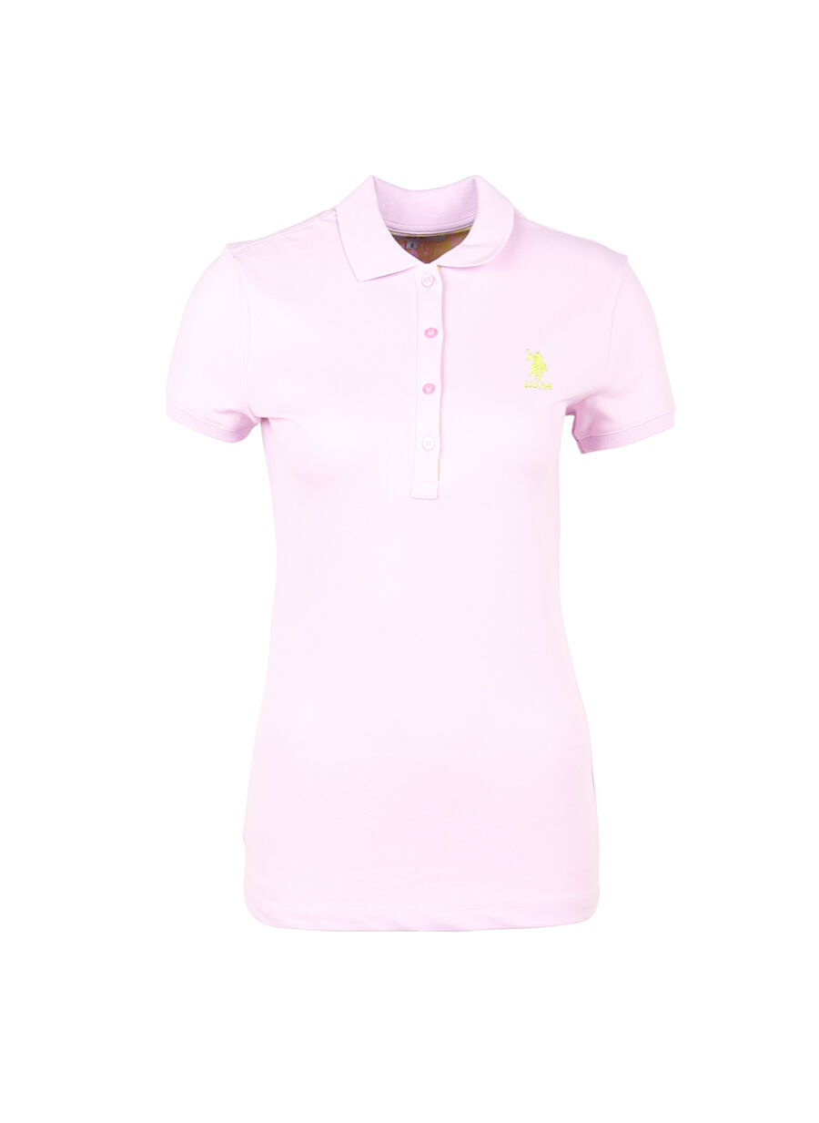 U.S. Polo Assn. Polo Yaka Düz Koyu Pembe Kadın T-Shirt TP0123