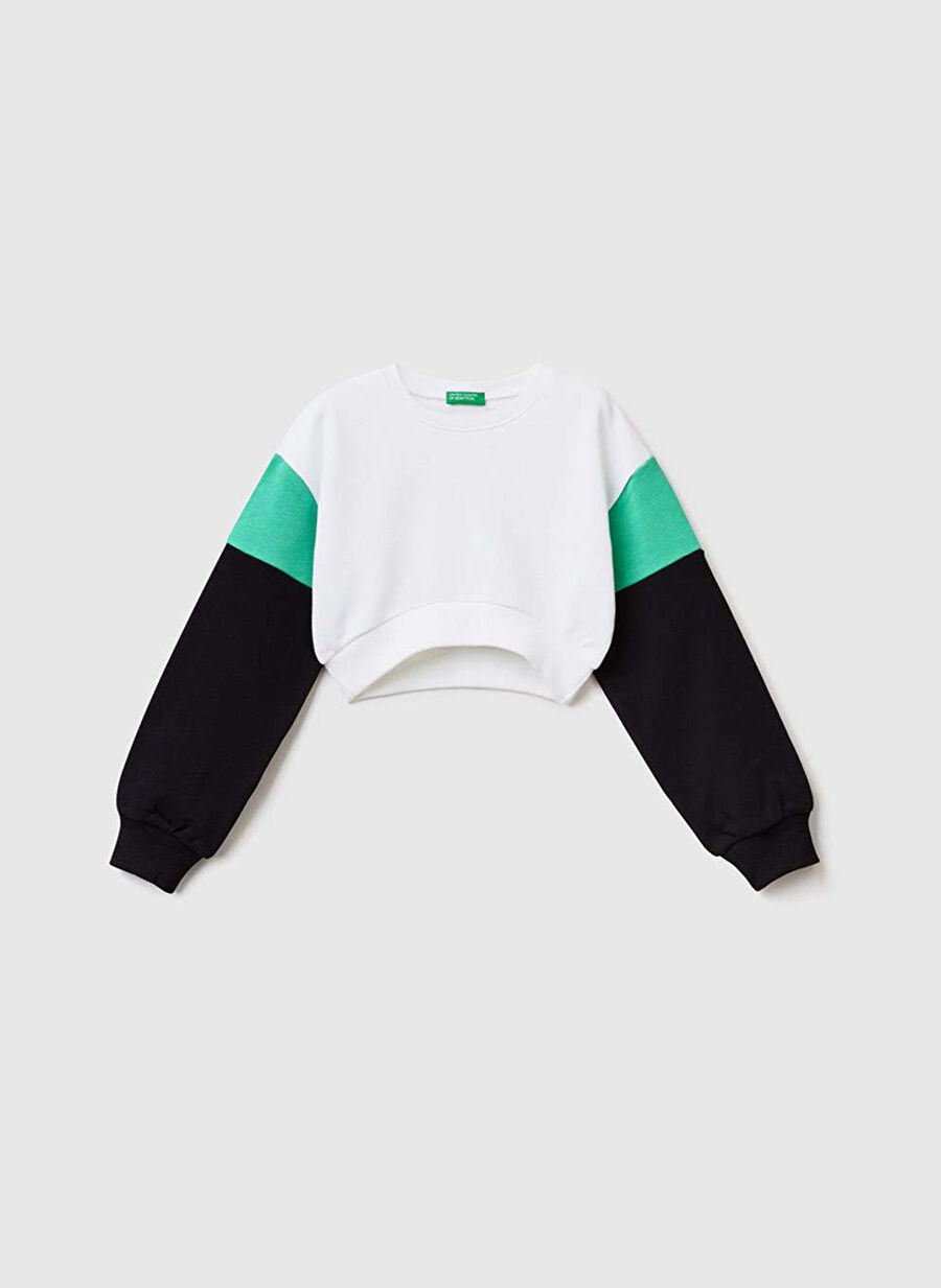 Benetton Beyaz Kız Çocuk Bisiklet Yaka Uzun Kollu Düz Sweatshirt 3J68C10AR