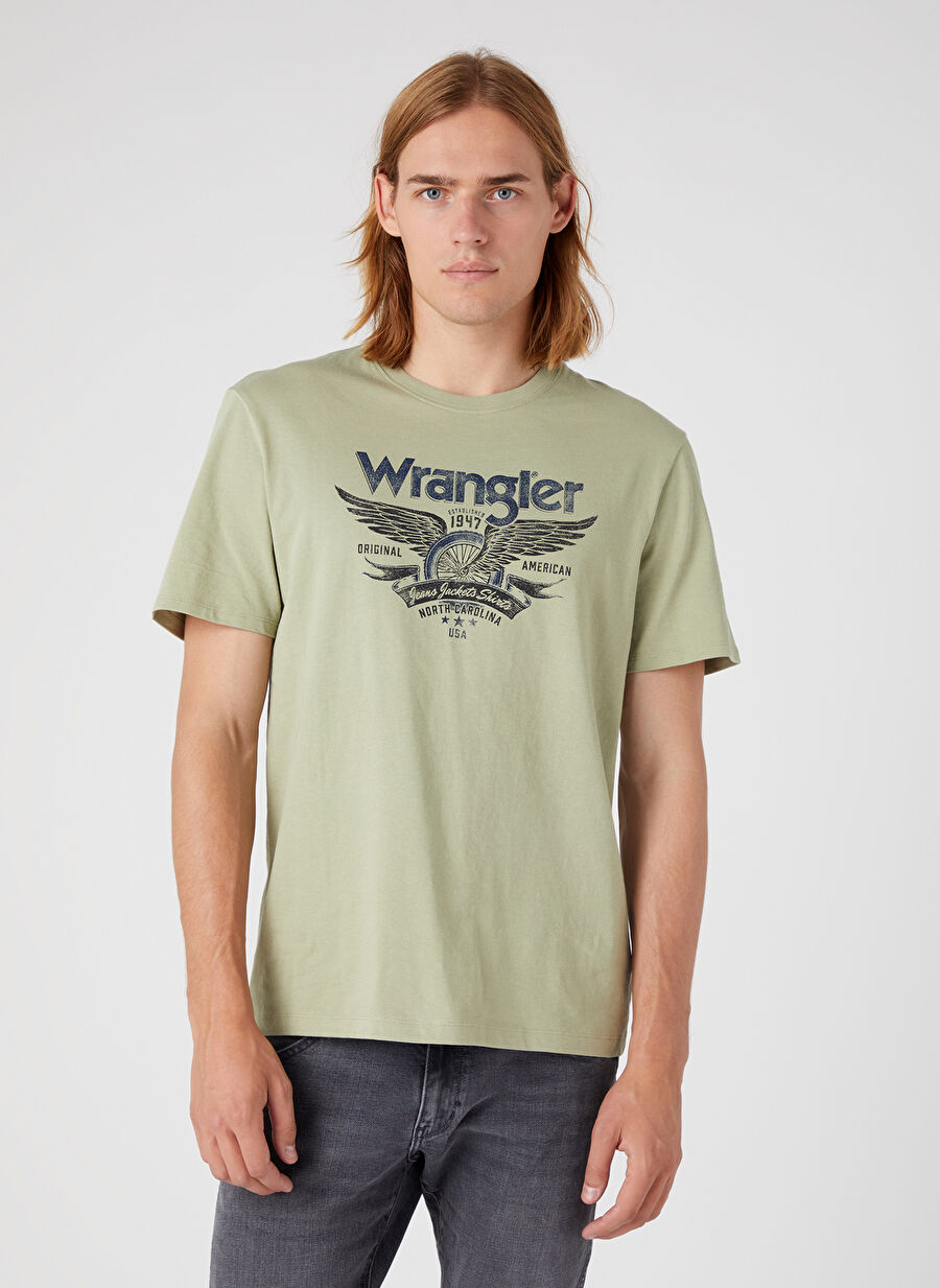 Wrangler Bisiklet Yaka Açık Yeşil Erkek T-Shirt W70PEEG15_Bisiklet Yaka T-shirt